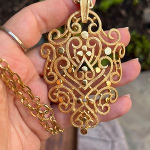 Trifari Crown Vintage Goldtone Pendant Necklace